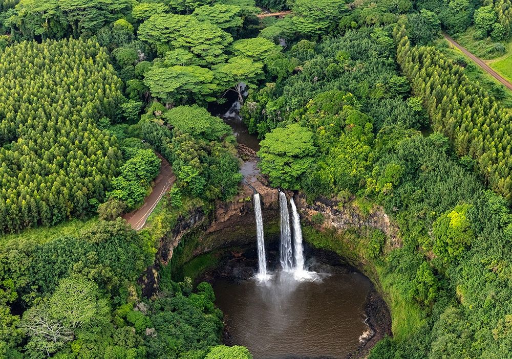 Aerial view of Wailua Falls in Kauai-Hawaii-USA